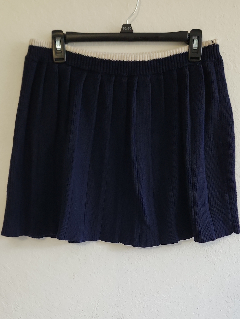 Preppy Dark Academia Navy Blue Knit Tennis Skirt Pleated Mini Skirt Trim L